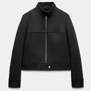 ZARA Jacket Womens Sz XL Black Crop Zip Long Sleeve